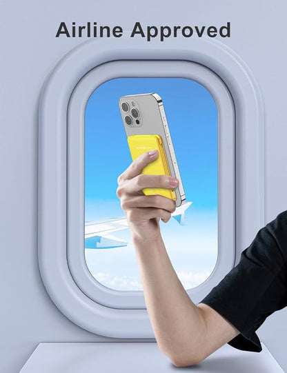 miisso 6000mah Ultra Slim Built in Cables Power Bank, Card Size Built in USB C Cords Battery Pack Portable Charger for Phones, 3 Output External Battery Pack Compatible with iPhone, Yellow