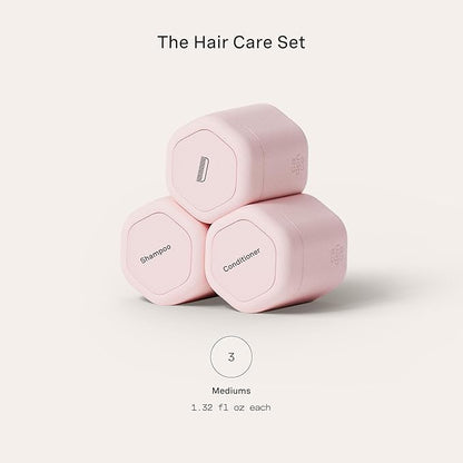 Cadence Travel Containers Haircare Capsule Set - Magnetic Containers with Lids,Carry On Travel Essentials For Women/Men - 3 Flex Mediums (1.32oz) - Shampoo, Conditioner & Comb Icon Labels - Petal