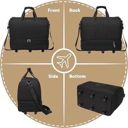 Collapsible Rolling Garment Bags, Large Rolling Duffle Bag with Wheels Convertible Travel Garment Bag for Men Women Carry On Garment Bag for Travel Suitcase Suit Business Travel Bag, Black