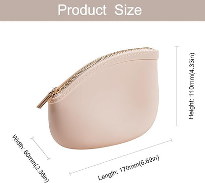Small Silicone Makeup Bag Premium Purse Bag Multifunctional Essential Bag Zipper Pouch Water and Heat Resistant (White)