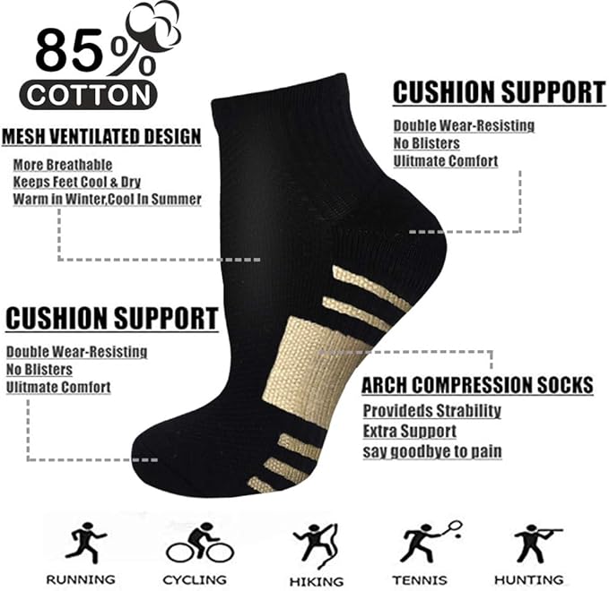 Iseasoo Copper Ankle Compression Socks - Low Cut Arch Support Socks for Men & Women, Running, Nurses, Plantar Fasciitis Socks