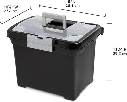 Sterilite Portable File Box, Stackable Storage Bin with Latching Lid and Handle, Plastic Container to Organize Papers in Home, Office, Black, 4-Pack