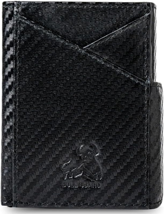 BULL GUARD Trifold RFID Blocking Front Pocket Wallet for Men, Secured Card Slots & Coin Pocket with Magnetic Closure, Durable & Modern Leather Design in Carbon Black Ridge