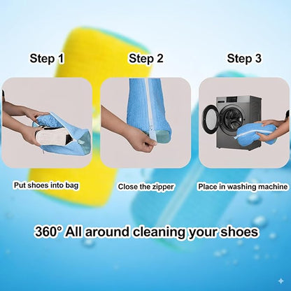 4 Pcs Shoe Washing Machine Bag, Laundry Shoe Bags for Washer and Dryer with Chenille Liner, Large Reusable Mesh Bag for Sneakers, Gym, Tennis, Sports, Delicate, 2 Color Mix (Blue+Beige)