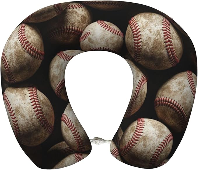 Comfortable Travel Pillow for Pain Relief Sleeping, Memory Foam Airplane Car Neck Pain Pillows Vintage Baseball Ball, Funny Chin Head Support Cushion