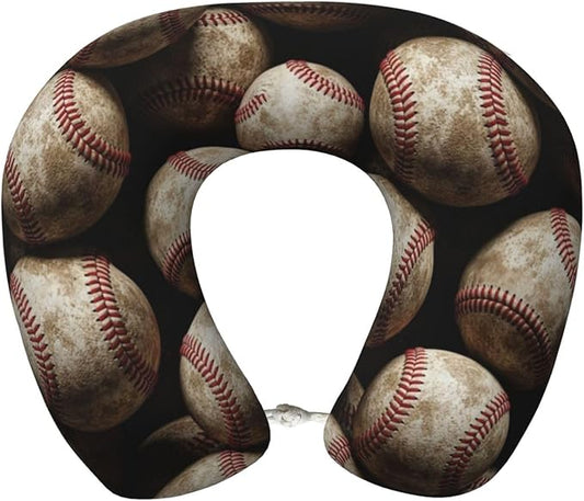 Comfortable Travel Pillow for Pain Relief Sleeping, Memory Foam Airplane Car Neck Pain Pillows Vintage Baseball Ball, Funny Chin Head Support Cushion