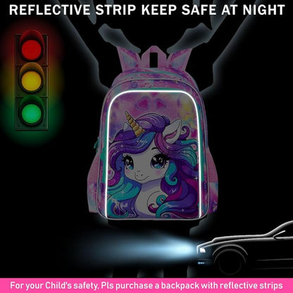 WZLVO 3PCS Unicorn Backpack for Girls, 16'' Kids Preschool Bookbag Set, Cute Water Resistant Kindergarten Elementary School Bag with Lunch Box