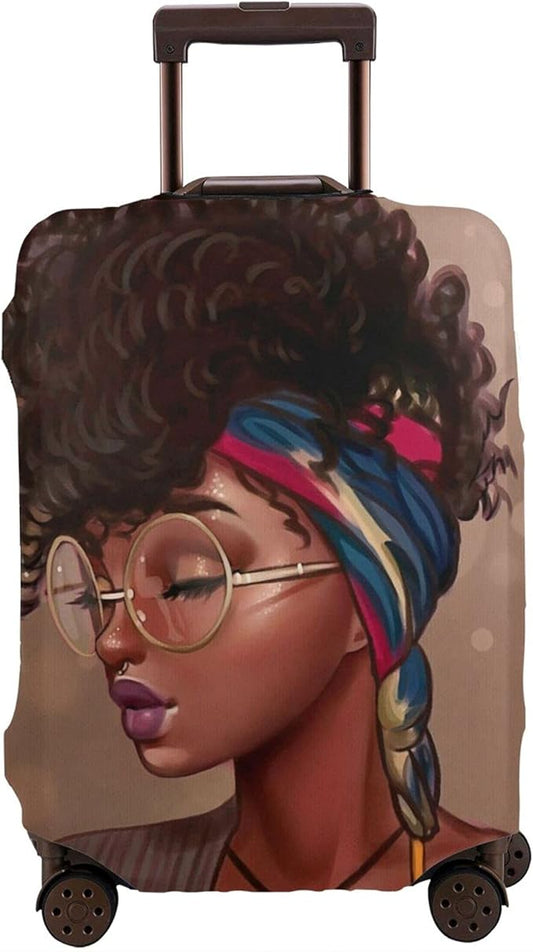 Travel Suitcase Protector African American Woman Elastic Protective Washable Luggage Cover With Concealed Zipper Suitable For Large (A little large)