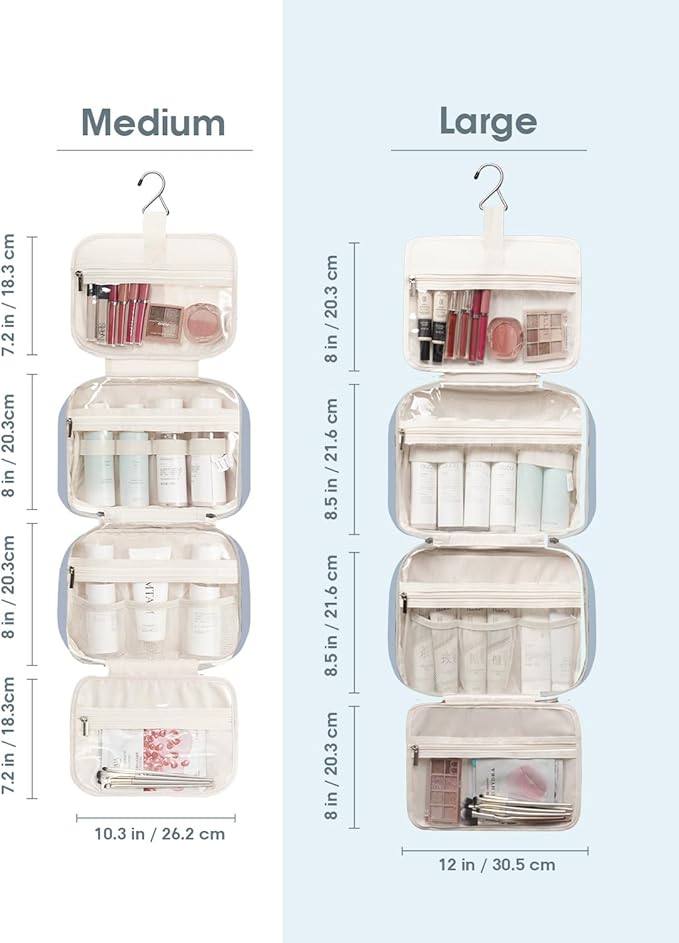 Narwey Travel Toiletry Bag for Women Large Hanging Makeup Bag Organizer Toiletries Bag for Full Size Essentials Accessories Cosmetics (Greyish Blue (Large))