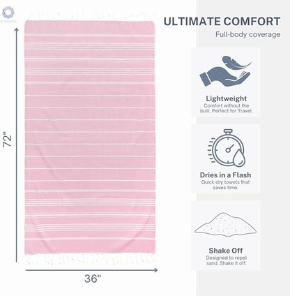 Cotton Turkish Beach Towel with Towels Oversized 36"x72" Pool Absorbent Extra Large Quick Dry Sand Travel Towel (Peony Plush, 2 Pack)