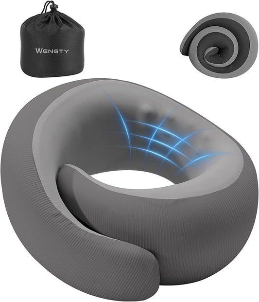 Neck Pillow for Traveling,Travel Neck Pillow for Airplanes,Cooling Fabric&100% Pure Memory Foam,Neck Pain Relief,Ergonomic Support for Long Flight(Gray, Standard Size-(Broad Fit))