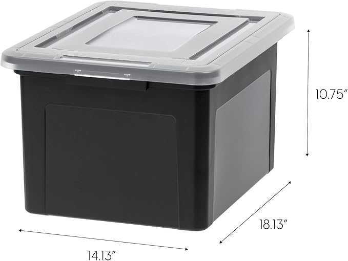IRIS USA File Box, Plastic File Organizer with Lids for Letter/Legal File, Portable Document Box For Moving, Storage Bin with Durable and Secure Lid, Stackable Nestable BPA-Free, Black 35 Qt. 1 Pack
