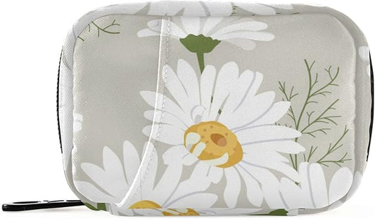 Pill Organizer Travel Weekly Small Cute Pill Box 7 Day Pill Case Vitamin Holder Pill Bottle Organizer Light Grey Daisy Floral