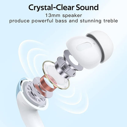 TAGRY Bluetooth Headphones True Wireless Earbuds 60H Playback LED Power Display Earphones with Wireless Charging Case IPX5 Waterproof in-Ear Ear buds with Mic for TV Smart Phone Laptop Computer Sports