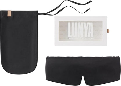 Lunya Weighted Silk Sleep Mask – Mulberry Silk Eye Cover with Cooling Glass Beads, Noise-Reducing Fit, Washable Fabric, and Travel Pouch – Sleeping Mask for Men and Women - Black – Large