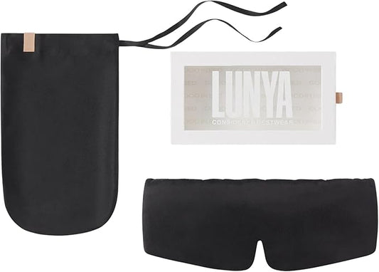 Lunya Sleep Mask with Box - Washable Silk Sleeping Mask and Headband for Beauty Routines - Thermoregulating Comfort for Restful Nights - Silk Eye Mask for Women - Large - Immersed Black