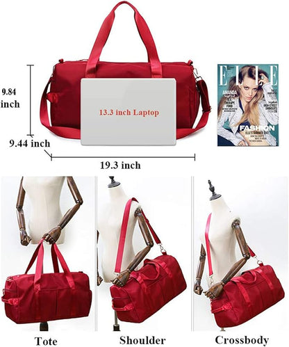 ZUEVI Sports Gym Bag for Men or Women Waterproof Weekender Travel Duffel Bag with Shoes Compartment Dry and Wet Separation for Training Swim Yoga (Beige)