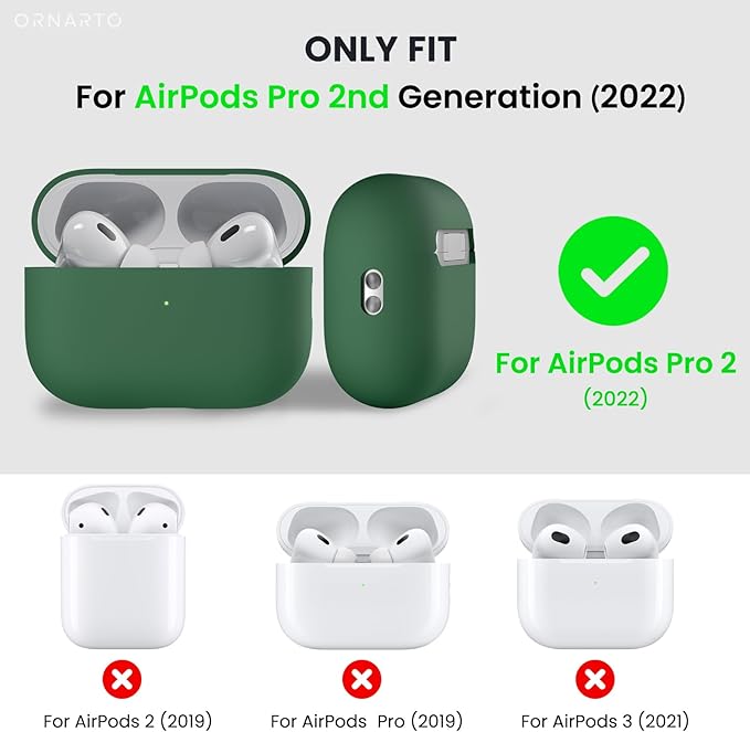ORNARTO Compatible with AirPods Pro 2 Case 2022, Full Protective Hybrid Silicone for AirPods Pro 2nd Generation Case, Front LED Visible Skin Cover-Clover Green