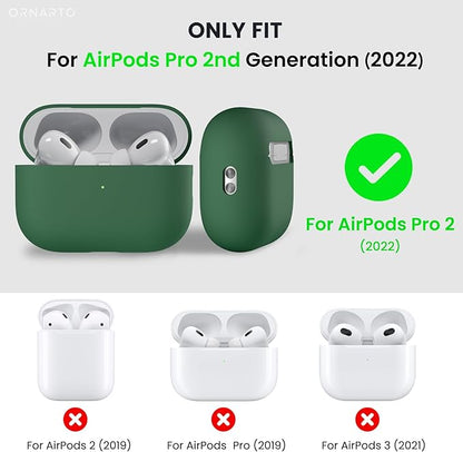 ORNARTO Compatible with AirPods Pro 2 Case 2022, Full Protective Hybrid Silicone for AirPods Pro 2nd Generation Case, Front LED Visible Skin Cover-Clover Green