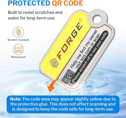 Forge Lost and Found Luggage Tags, Global Luggage Tracking Tag, WorldTracer Compatible, Travel Sentry Powered Baggage ID System for Luggage, Bags, Suitcases, and More (Yellow 4 PK)