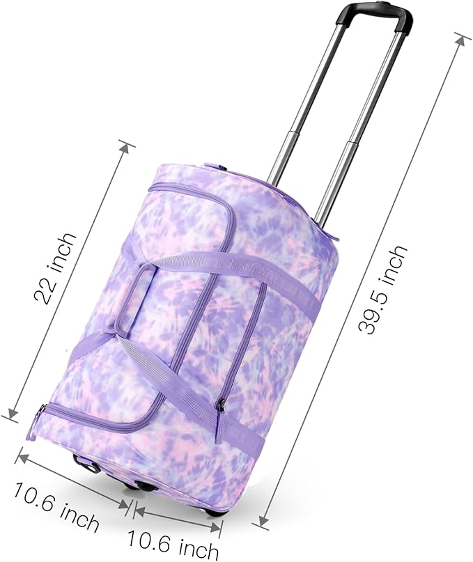 Choco Mocha Girls Tie Dye Suitcase with Wheels Kids Purple Rolling Duffle Bag for Camping Teen Girls Toddler Luggage Bag for Travel, 22inch
