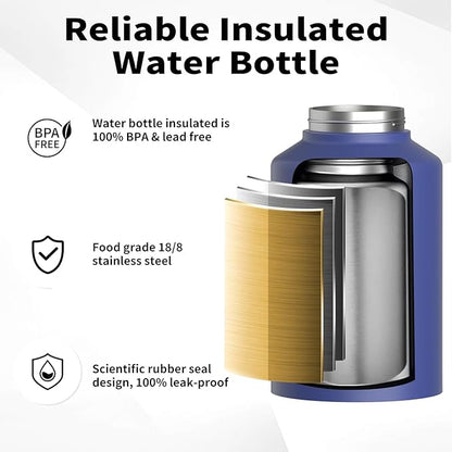 WATERSY Half Gallon Water Bottle Insulated(Cold for 48 Hrs),BPA Free&Leak Proof,64oz Stainless Steel Water Jug/Flask,Big thermo,Large Water Bottle with Handle for Gym,Hiking,Camping,Deep Blue