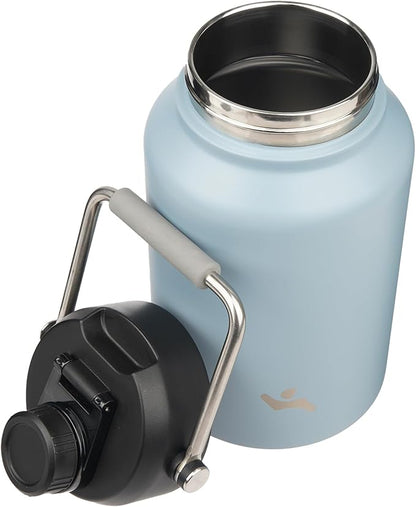 1 Gallon Jug with Handle,128 oz Insulated Water Bottle with Carrying Pouch, Double Wall Vacuum Stainless Steel Metal Bottle,Storm Blue