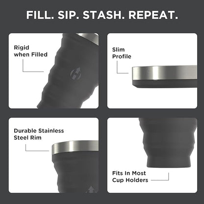 HYDAWAY 16oz Collapsible Pint - BPA-Free Silicone Cup with Stainless Steel Rim - Reusable, Packable, and Durable for Camping, Travel & Everyday Use