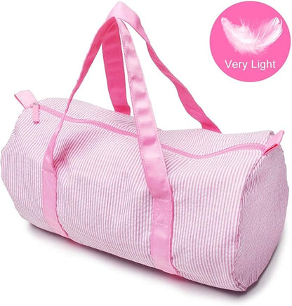 Kids Travel Overnight Bag Seersucker Carry On Lightweight Weekender Duffel Bag for Boys and Girls (Pink) X-large
