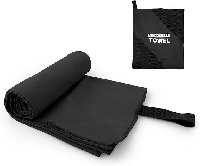 Camping Towel Microfiber Quick Dry Hiking Beach Swimming Pool Travel Body Towels(Black, 1 Pack XL)