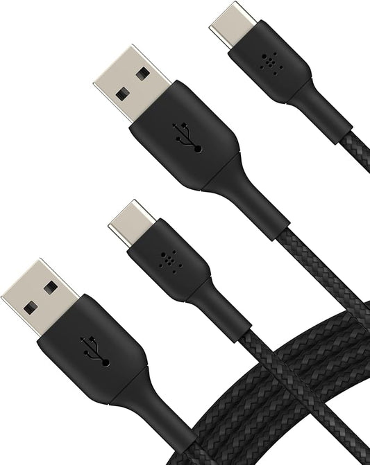 Belkin BoostCharge Braided USB-C to USB-A Charging Cable (3.3ft/1M) for iPhone 17 & 16 Series, Samsung Galaxy S25 Series, Google Pixel 10, iPad Pro, Nintendo Switch 2, Carplay, & More - Black (2-Pack)