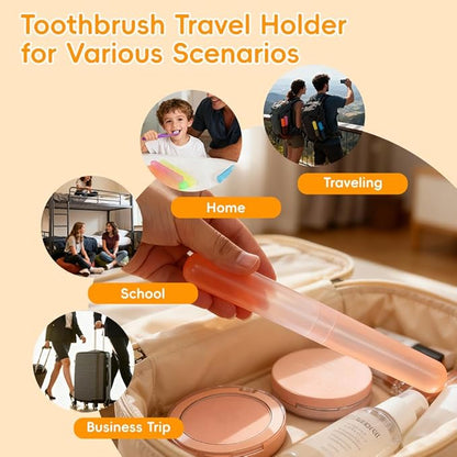 60 Pack Toothbrush Travel Case, Capsule Shaped Travel Toothbrush Holders with Dual Vent Holes, Plastic Toothbrush Holder for Travel, Home, School, Office（6 Assorted Colors）
