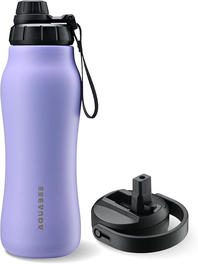 Insula Stainless Steel Water Bottle with Spout & Straw lid, BPA Free & Leakproof, Double Walled Vacuum Insulated water bottle for Sports, Bike, Travel & Hiking (Lavender, 24 Oz)