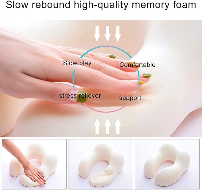 Airplane Travel Neck Pillow, 100% Memory Foam Ergonomic Neck Support, Airplanes Neck Pillow with Washable Cover Travel Essential for Flight Car & Office Includes Eye Masks, Earplugs & Carry Bag (Blue)