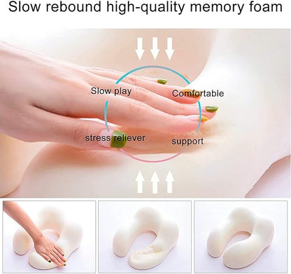 Airplane Travel Neck Pillow, 100% Memory Foam Ergonomic Neck Support, Airplanes Neck Pillow with Washable Cover Travel Essential for Flight Car & Office Includes Eye Masks, Earplugs & Carry Bag (Blue)