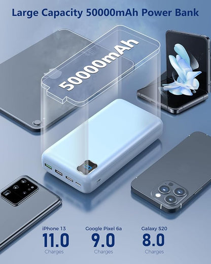 Portable Charger 50000 mAh Power Bank PD 30W and QC 4.0 PowerBank Fast Charging External Battery Pack with USB-C LED 3 Outputs & 2 Inputs Portable Charging for iPhone 15 14 13 pro, Samsung