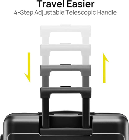 NINETYGO Medium Checked Luggage 24 Inch, Checking In Luggage with Smooth Spinner Wheels, Lightweight, Hard Shell PC Suitcase, Lightweight Travel Luggage, TSA Approved (Black, Rhine Basic)