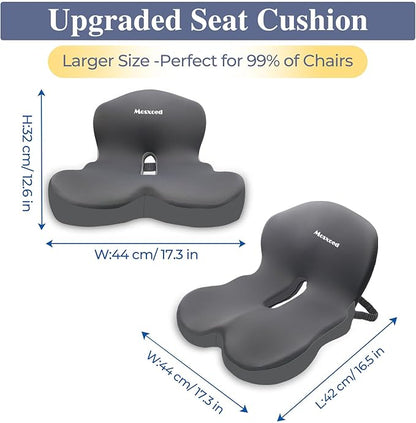 Memory Foam Seat Cushion for Sciatica & Back Pain Relief - Ergonomic Chair Pad with Adjustable Strap & Supportive Comfort Cover, Non-Slip for Car, Truck, Office Chair - Dark Gray