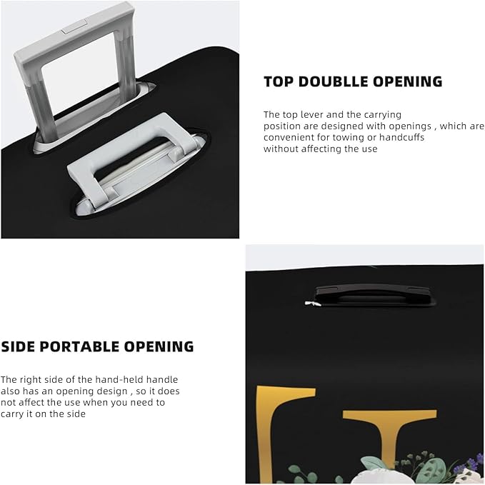 Flower Letter F Black Luggage Cover Elastic Washable Stretch Suitcase Protector Anti-Scratch Travel Suitcase Cover for Kid and Adult M (22-24 inch suitcase)