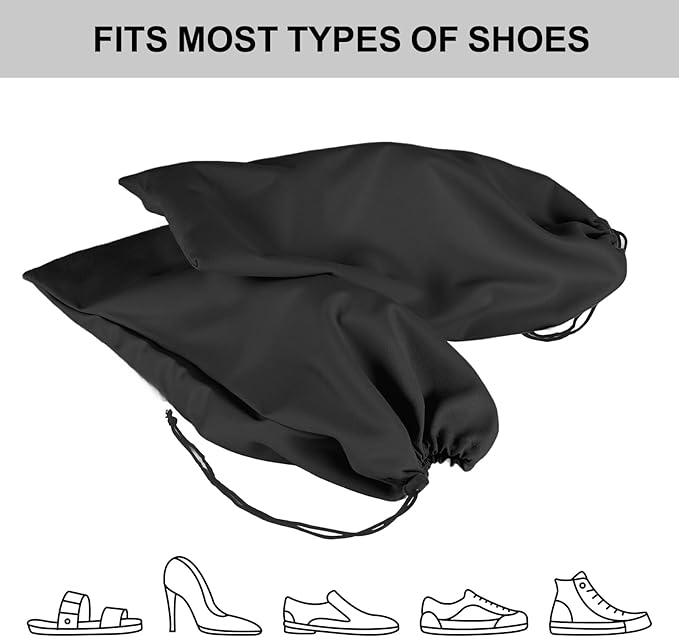 LAKE OF FIRE 8 Pcs Single Shoe Bags for Travel - 18"X9" Packing Shoe Travel Bags for Suitcase, Shoes (Black)
