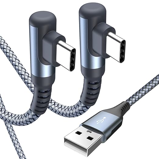 sweguard USB Type C Charger Cable Right Angle [2-Pack,20FT] 3.1A Nylon Braided Cord for iPhone 17 16 15 Pro Max Plus iPhone Air Samsung Galaxy S25 S24 S23 S22 S21 S20 Note 20 A15 Flip Pixel LG Moto