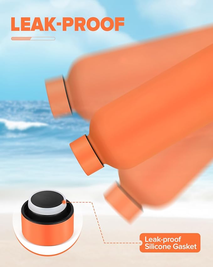 Insulated Water Bottle with Lid, 25 oz Reusable Leak-Proof Metal Stainless Steel Water Bottles for Travel, Sports, Gym, Outdoor (Orange)