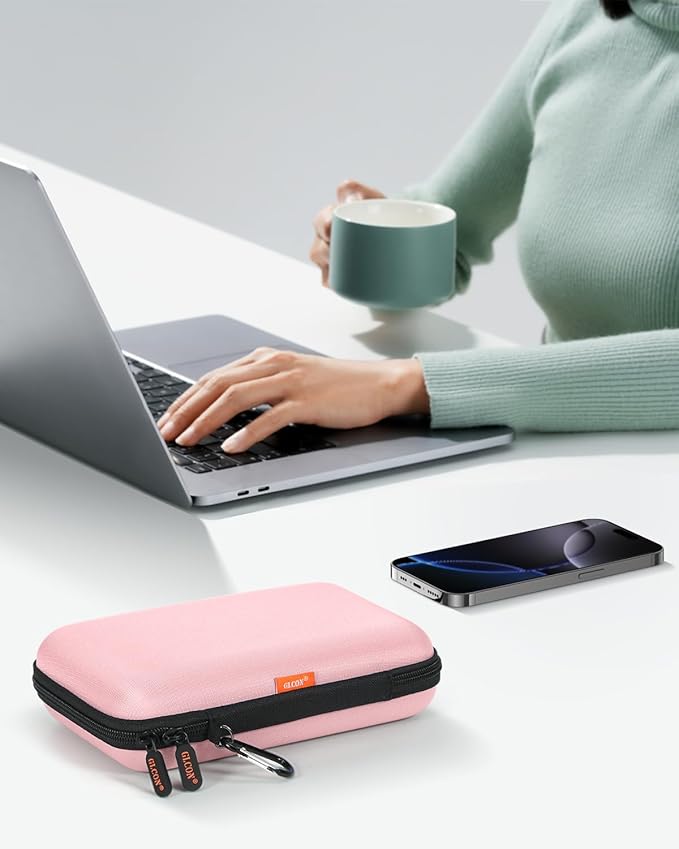 Gentle-Pink Hard Shell Carrying Case for External Hard Drive, Hard Disk, Power Bank, Charger, Cable, Tool, Electronic Accessories - Large Storage Pouch Portable Travel Bag Case for Women Girls Lady
