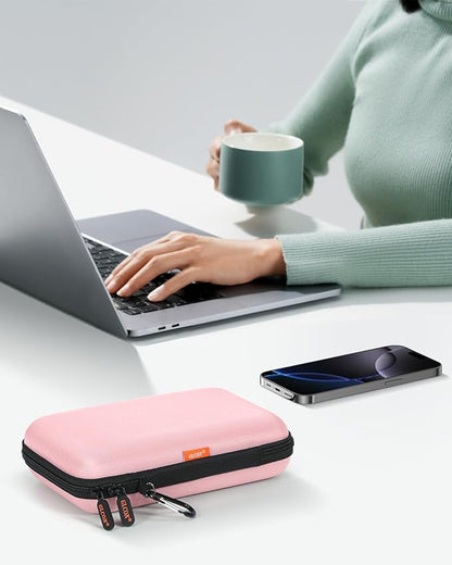 Gentle-Pink Hard Shell Carrying Case for External Hard Drive, Hard Disk, Power Bank, Charger, Cable, Tool, Electronic Accessories - Large Storage Pouch Portable Travel Bag Case for Women Girls Lady