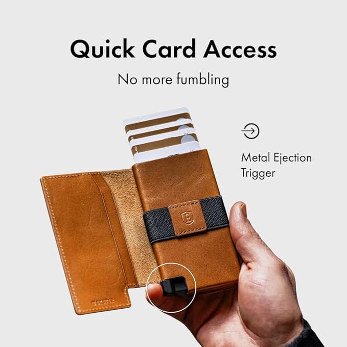 Ekster Men's Wallet PRO | RFID Blocking Parliament Leather Minimalist Wallet | Holds 14 Cards & Cash | Slim Cardholder for Men w/Push Button Designed for Quick Card Access | Tan
