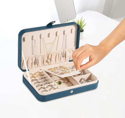 LANDICI Small Jewelry Box for Women Girls, PU Leather Travel Jewelry Organizer Case, Jewellery Storage Holder Display for Ring Earrings Necklace Bracelet Bangle Watch Men Kids Gift, Bluish Green