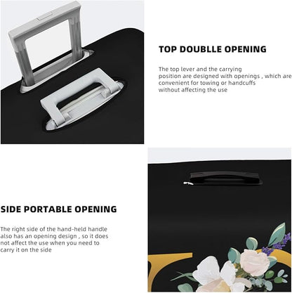 Flower Letter S Black Luggage Cover Elastic Washable Stretch Suitcase Protector Anti-Scratch Travel Suitcase Cover for Kid and Adult M (22-24 inch suitcase)