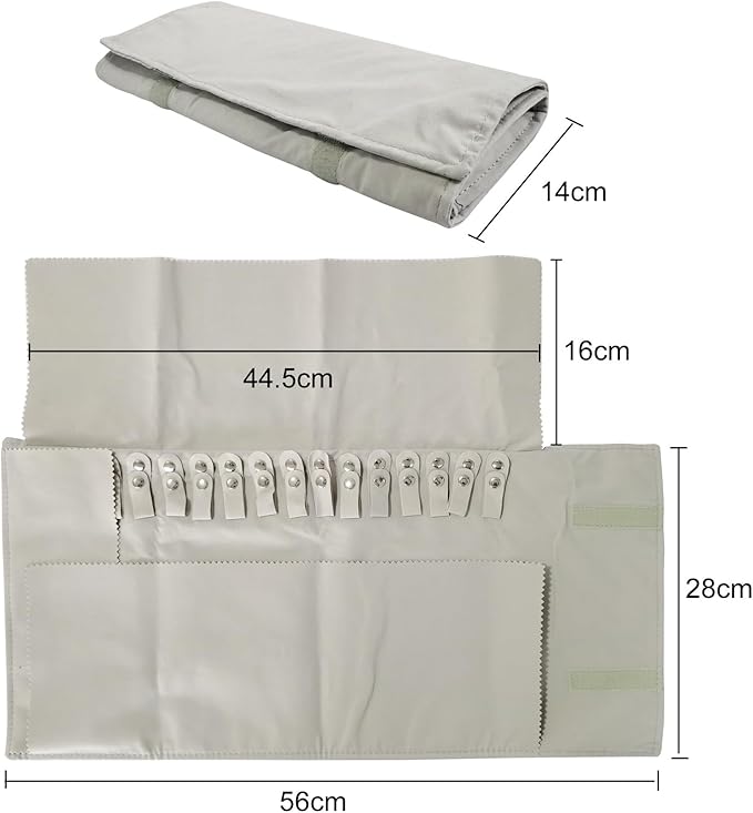 Jewelry Roll Organizer for 16 Necklaces 55cm x 29cm Necklace Organizer Ideal for Travel and Storage (Beige)