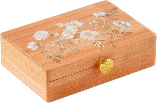 Travel Jewelry Case Small Wood Jewelry Organizer Jewelry Box for Women (Pine Wood Print A)