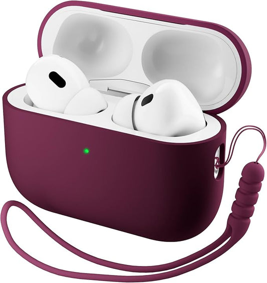 ORNARTO Compatible with AirPods Pro 3 Case 2025, Full Protective Hybrid Silicone for AirPods Pro 3rd Generation Case, Front LED Visible Skin Cover-Wine Red